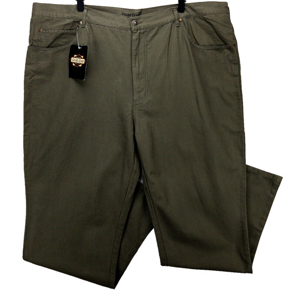 GUIDE GEAR Jeans Men's 44x32 Green Twill 5-Pocket Pants Leather Logo New Tags